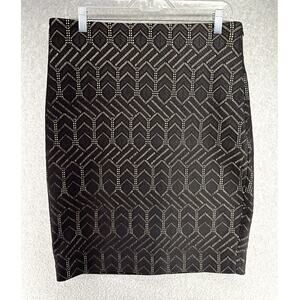 Ann Taylor Womens Skirt Size 10 Black Geometric Straight Pencil Side Zipper